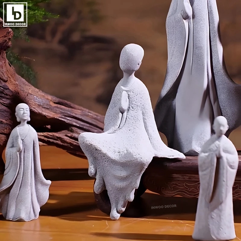 Bonsai Garden Desk - Pedra estátua de buda pequeno monge