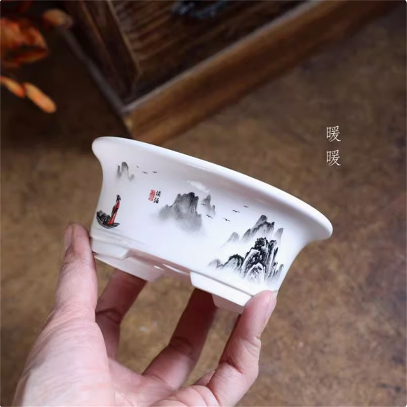 Pote de bonsai oval branco de  - Bonsai Garden Desk avaliação e preço