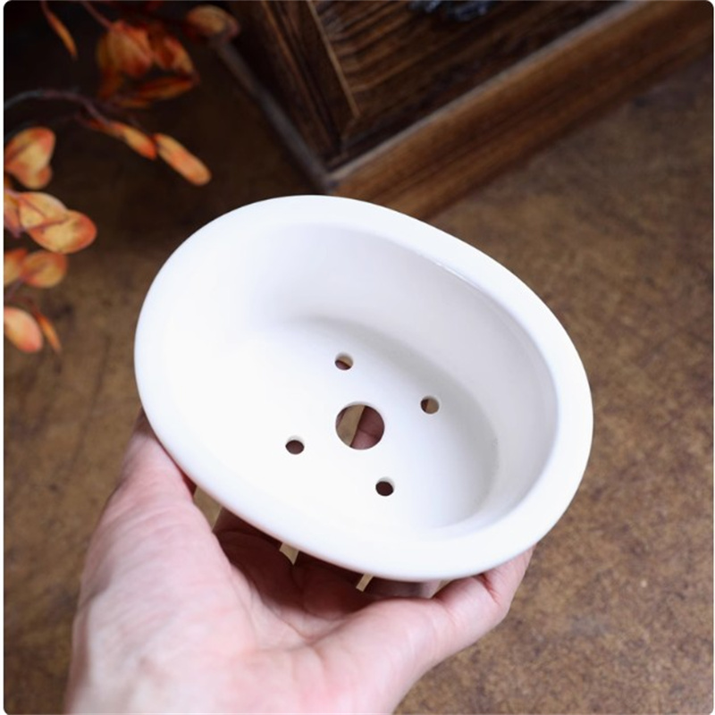 Pote de bonsai oval branco de  - Bonsai Garden Desk avaliação e preço